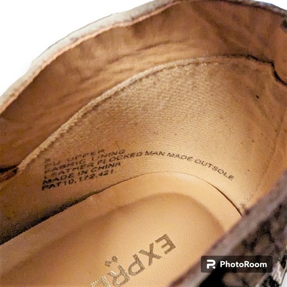 Express Wedge Heel Slip On Ankle Booties Snake Print Black Tan Sneaker Soles 8 - Picture 7 of 7
